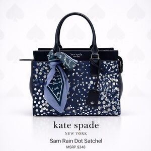 Kate Spade Sam Rain Dot Satchel Navy Polka Dot Bag MSRP $348 EUC